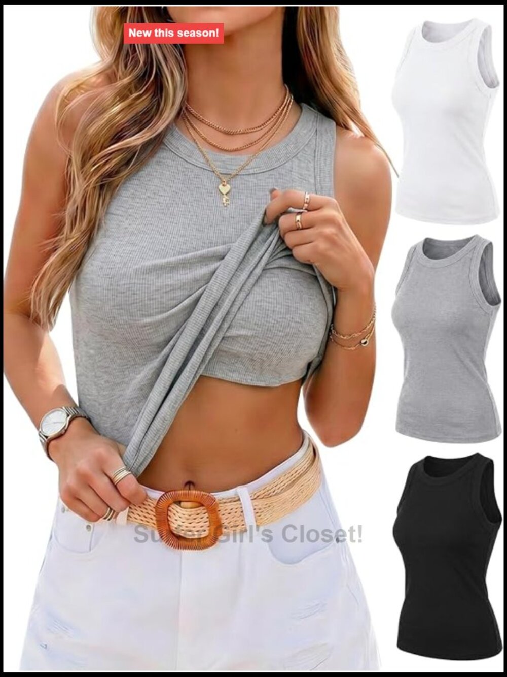 Ribbed Racerback Tank Top with Built in Bra, Removable Padded, Cotton Viscose